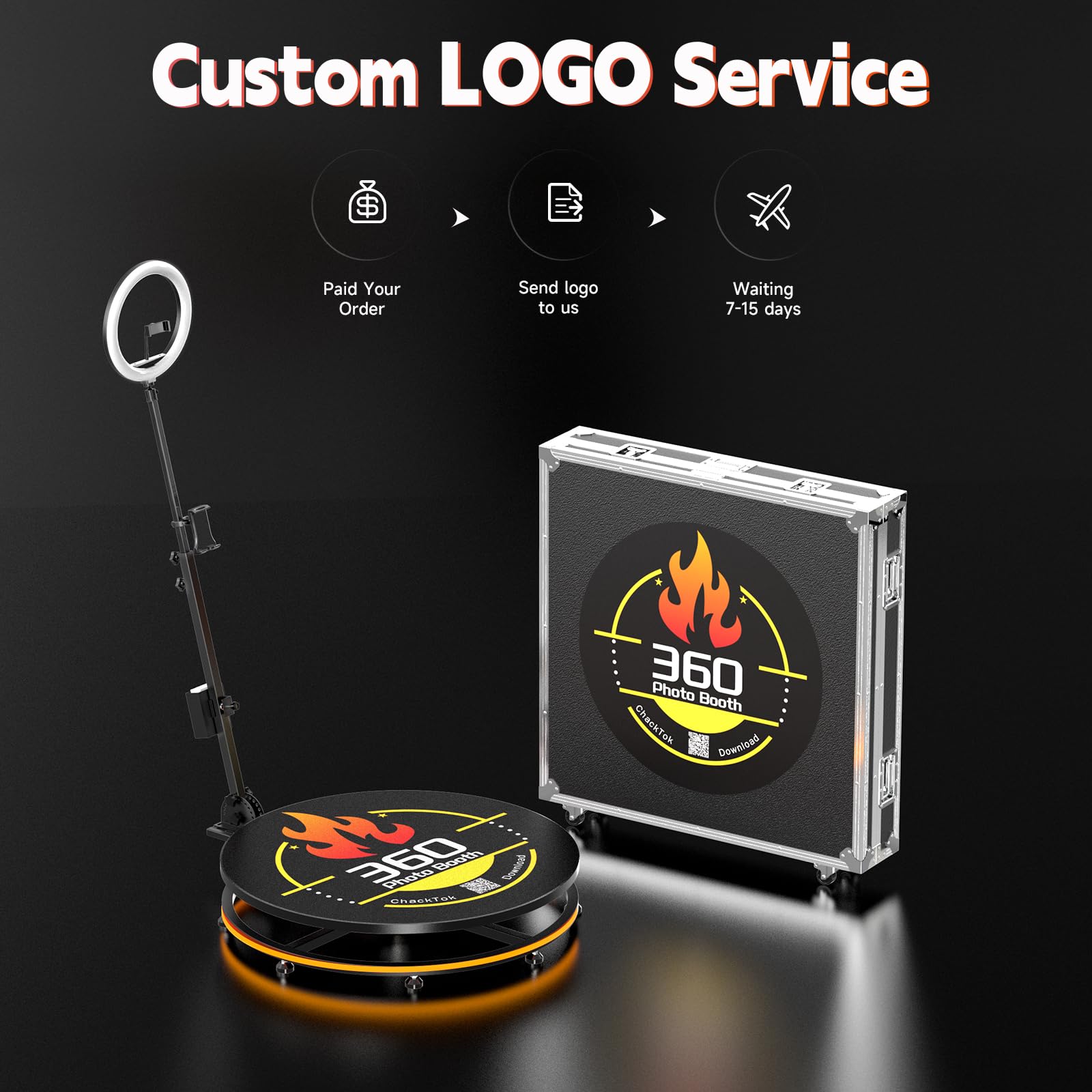 360 Photo Booth with Flight Case, Ring Light, Software APP Remote Control for Parties 2-3 People Stand on Automatic 360 Rotating Camera Video Booth