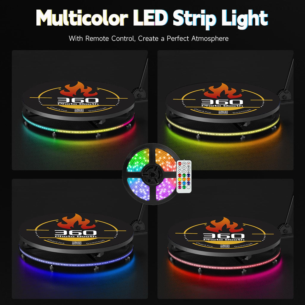 360 Photo Booth with Flight Case, Ring Light, Software APP Remote Control for Parties 2-3 People Stand on Automatic 360 Rotating Camera Video Booth