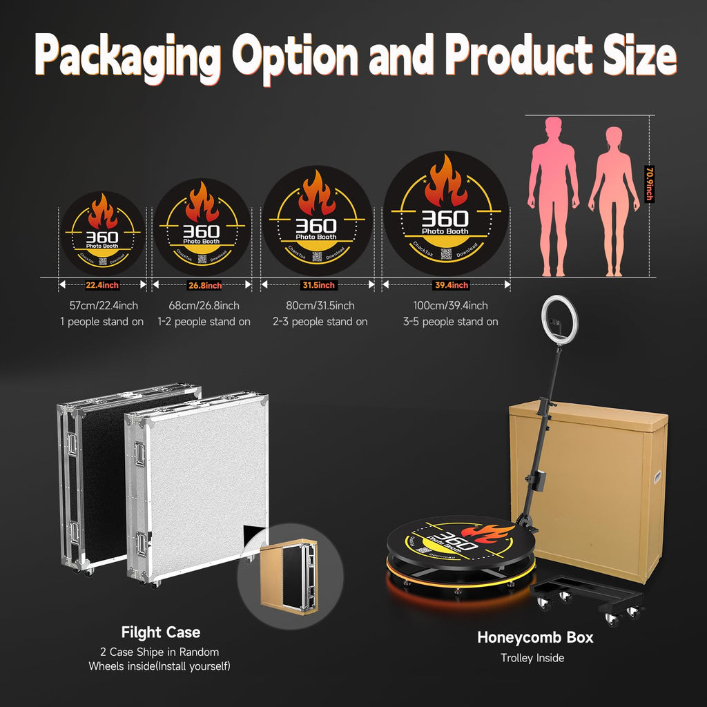 360 Photo Booth with Flight Case, Ring Light, Software APP Remote Control for Parties 2-3 People Stand on Automatic 360 Rotating Camera Video Booth